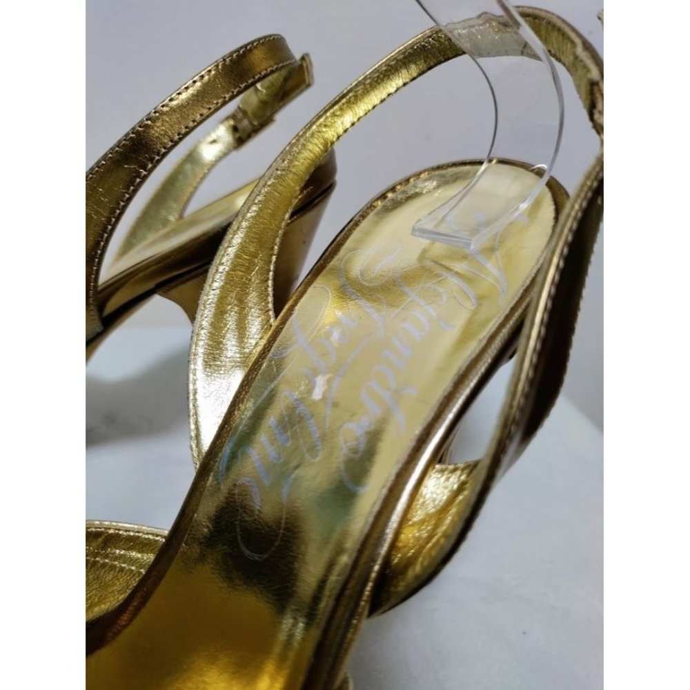 Alejandro Ingelmo Leather Metallic Peep Toe Stiletto Slingback Sandals 37.5/7 - Picture 5 of 9